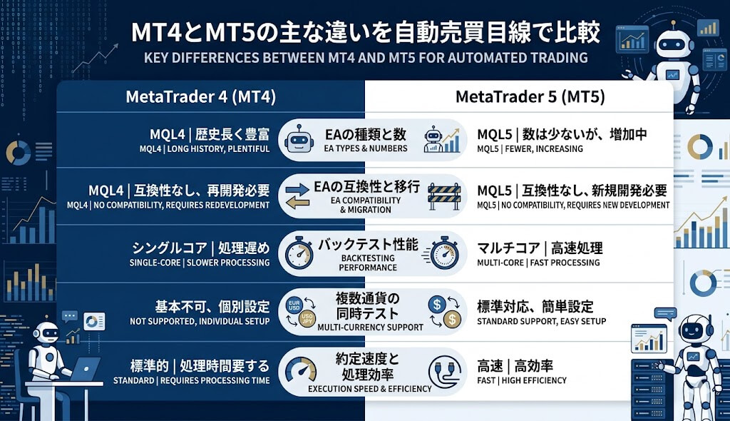 MT4とMT5の主な違いを自動売買目線で比較