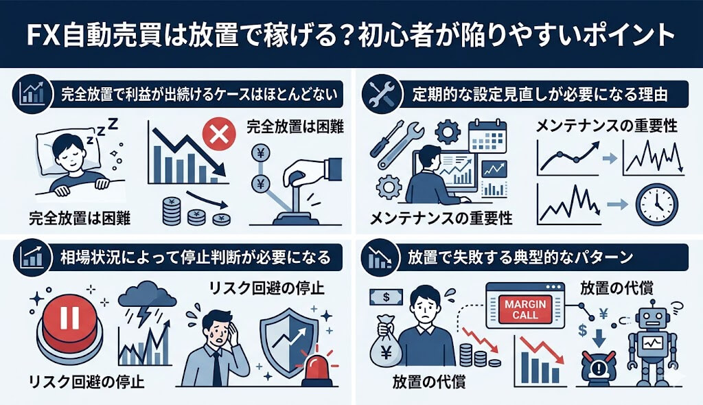 FX自動売買は放置で稼げる？初心者が陥りやすいポイント