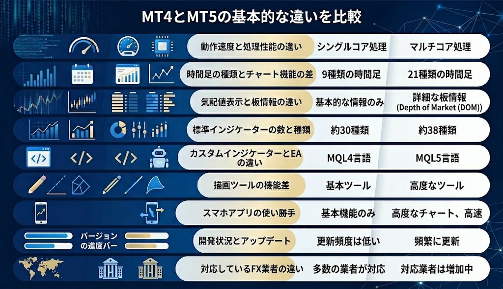 MT4とMT5の基本的な違いを比較