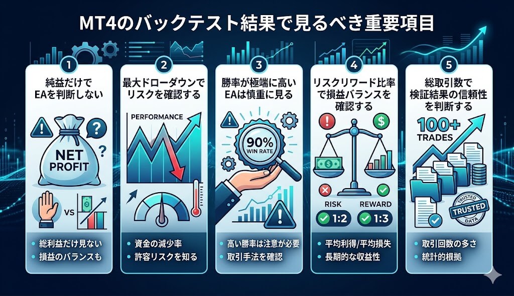 MT4のバックテスト結果で見るべき重要項目