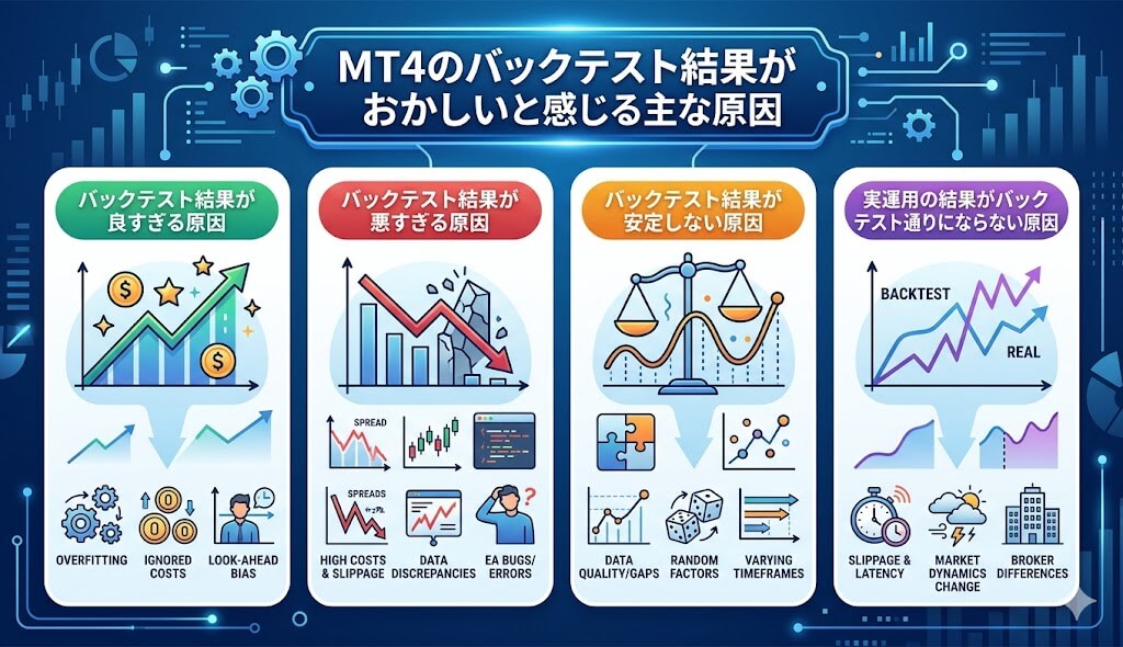 MT4のバックテスト結果がおかしいと感じる主な原因