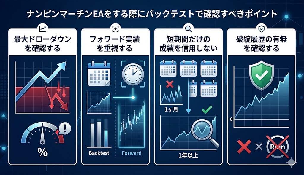 ナンピンマーチンEAをする際にバックテストで確認すべきポイント