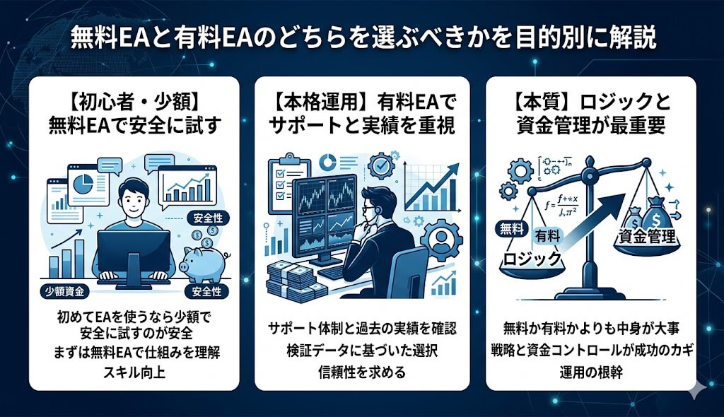 無料EAと有料EAのどちらを選ぶべきかを目的別に解説