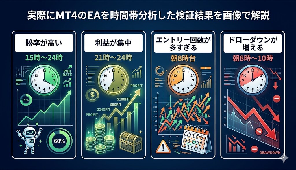 実際にMT4のEAを時間帯分析した検証結果を画像で解説