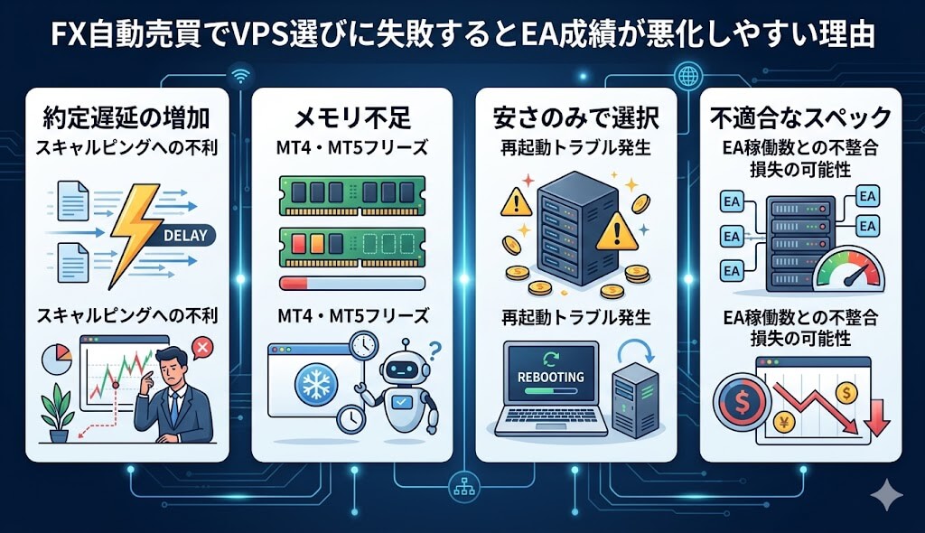 FX自動売買でVPS選びに失敗するとEA成績が悪化しやすい理由