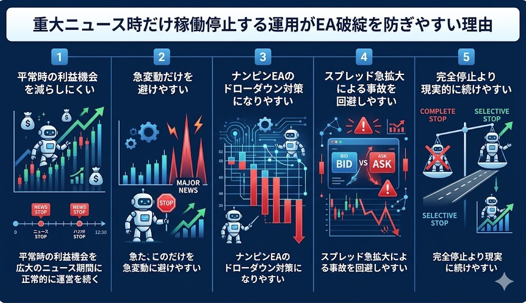 重大ニュース時だけ稼働停止する運用がEA破綻を防ぎやすい理由