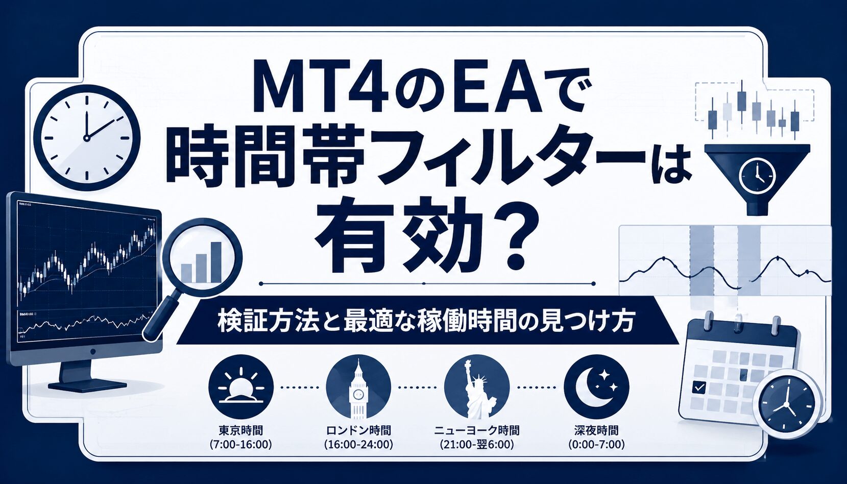 【画像付き】MT4のEAで時間帯フィルターは有効？検証方法と最適な稼働時間の見つけ方